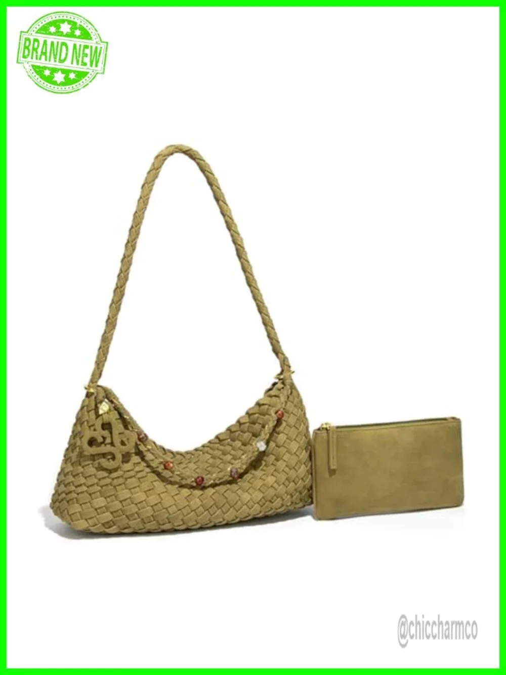 Small Soft Faux Suede Woven Hobo Handbag Shoulder Bag with Zippered Pouch